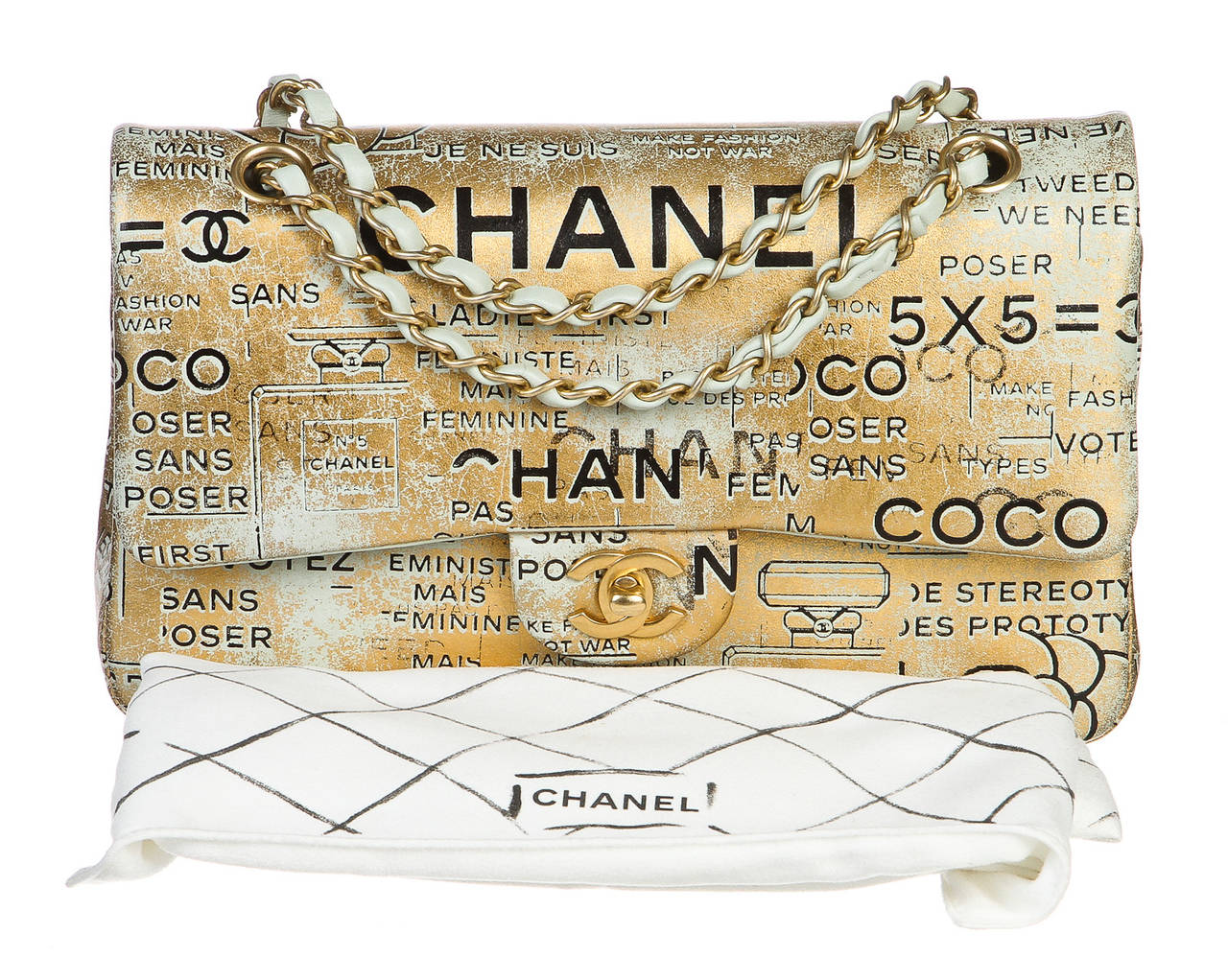 Featured here is this ultra chic Chanel limited edition handbag. This beautiful classic flap handbag featuers hand painted leather and gold tone hardware. Featured in the Spring/ Summer 2015 Collection, this beautiful bag is a must have. Don't miss