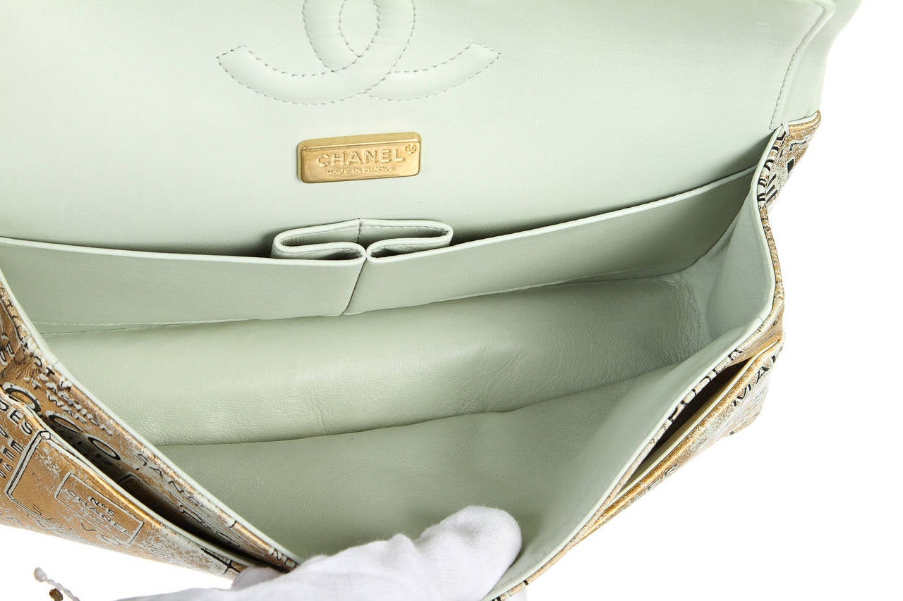 Chanel Gold Metallic Lambskin Hand Painted Medium Handbag For Sale 3