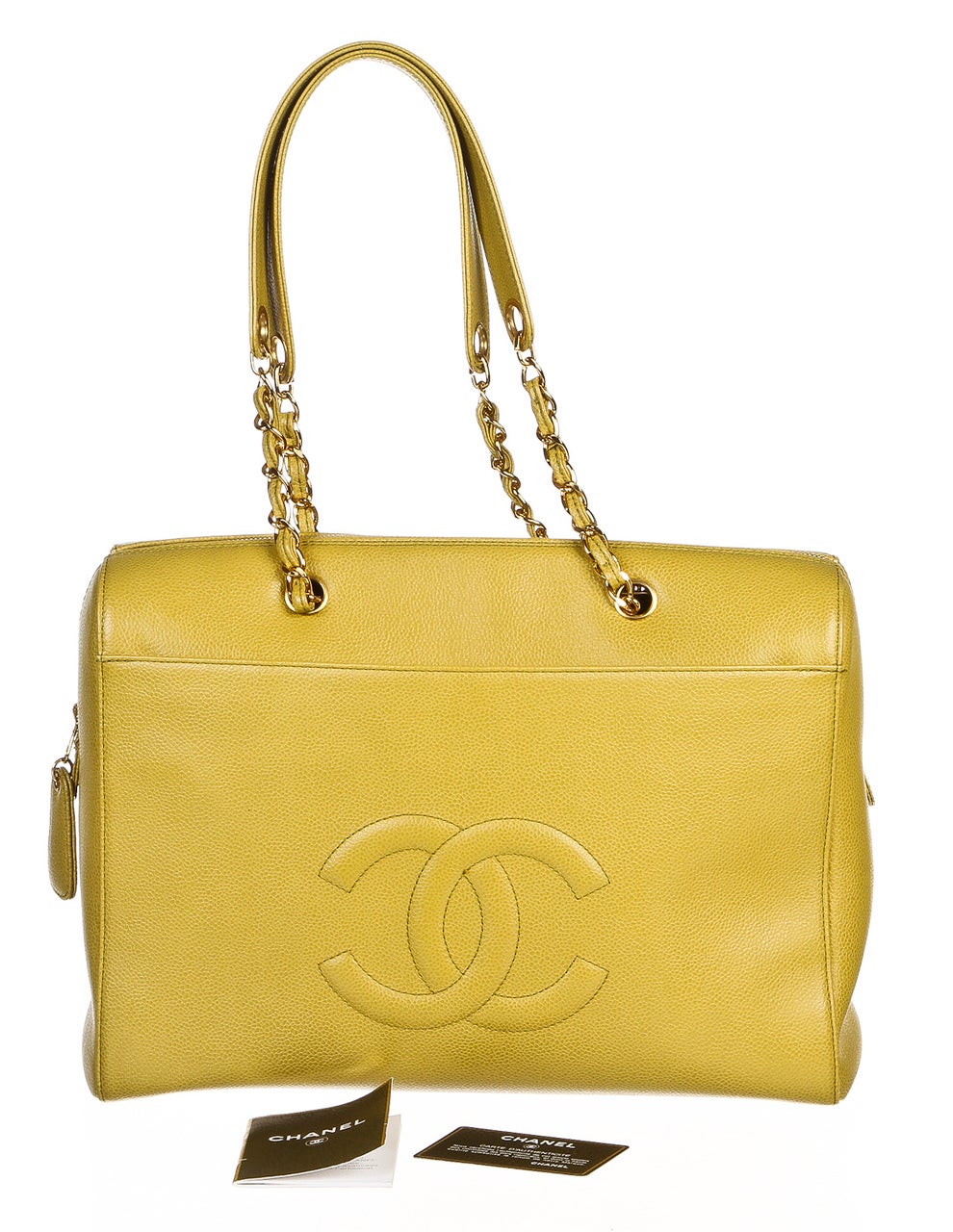 Chanel Lime Green Caviar Leather Large Shoulder Handbag In Good Condition For Sale In Corona Del Mar, CA