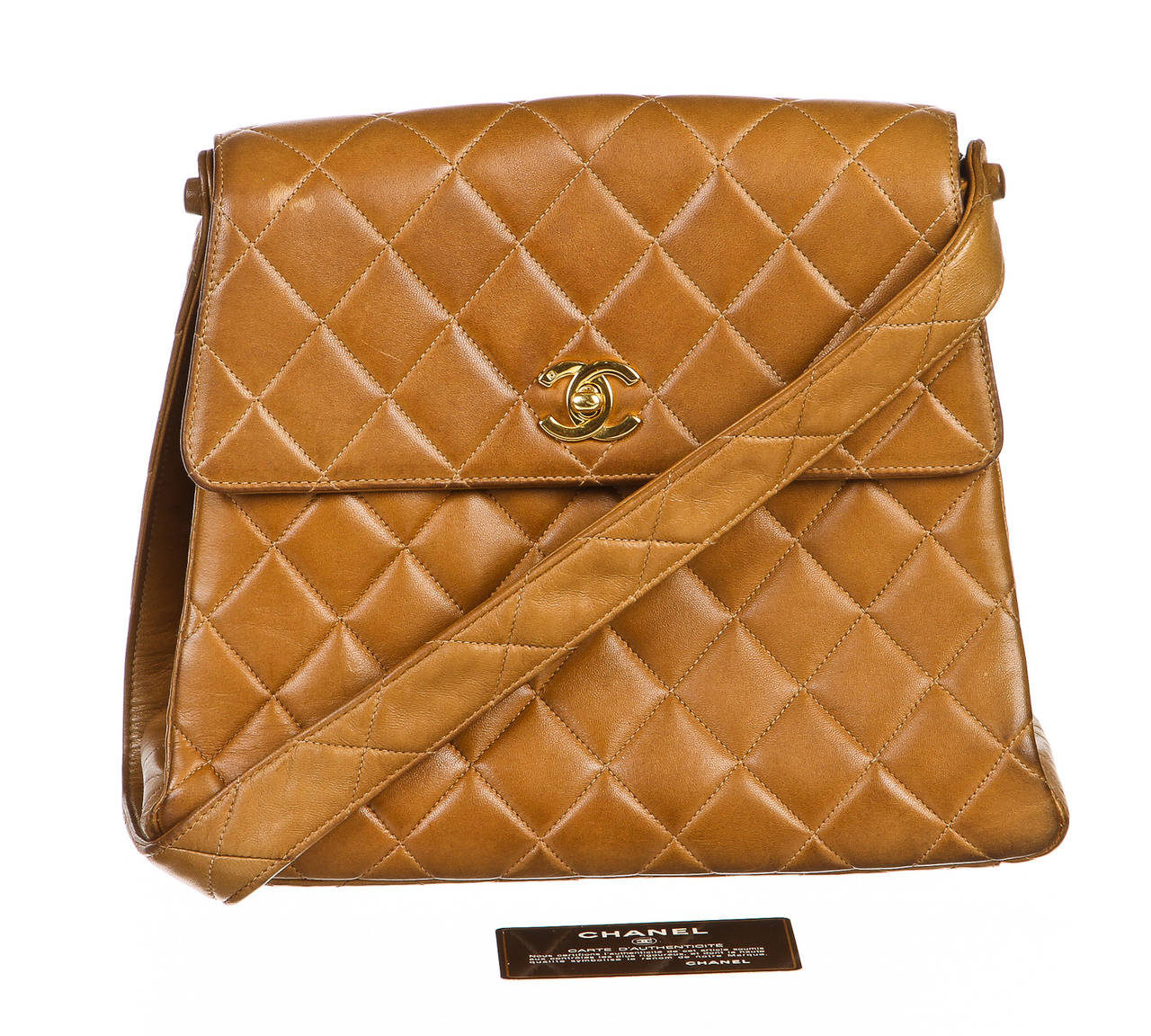Chanel Tan Quilted Lambskin CC Vintage Shoulder Handbag For Sale 1