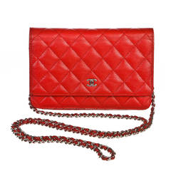Chanel Red Quilted Caviar CC WOC Crossbody Handbag