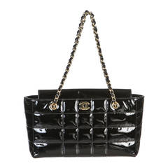 Chanel Black Patent Leather Chocolate Bar  Handbag