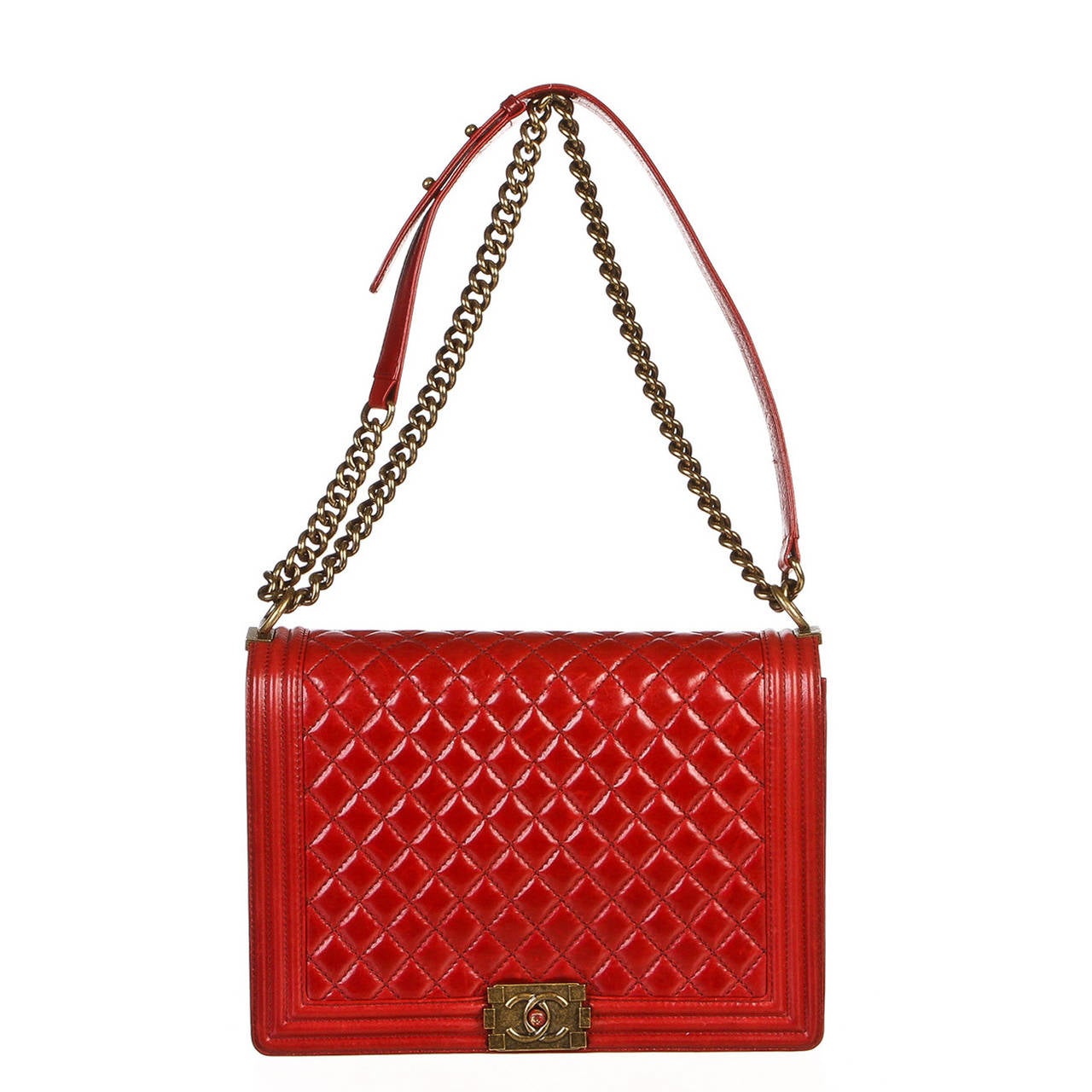 Chanel Red Quilted Distressed Leather Boy Bag Handbag For Sale