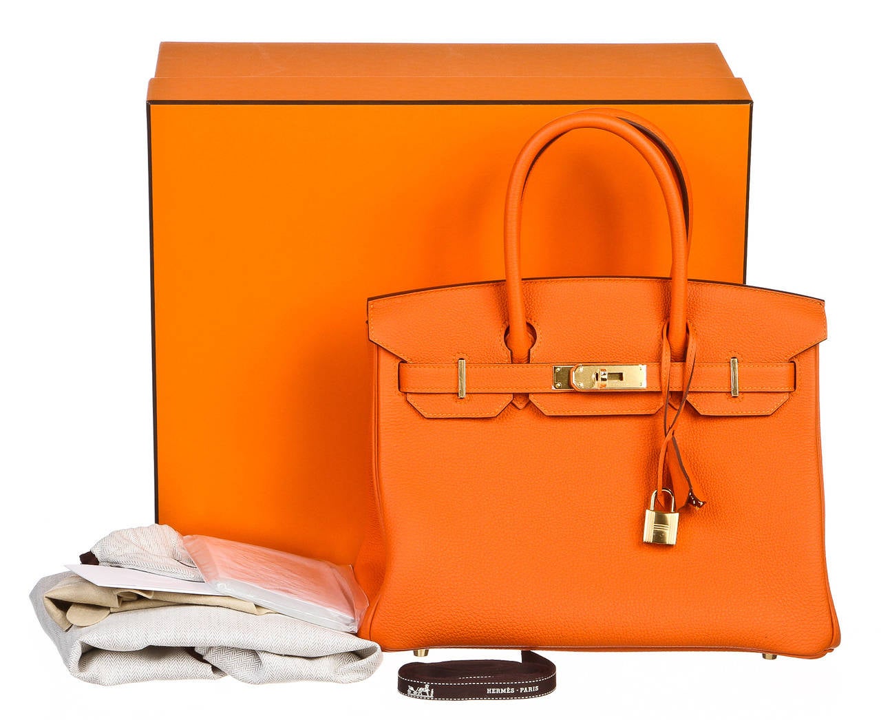 Hermes Orange Togo Leather 30cm Birkin Handbag 4