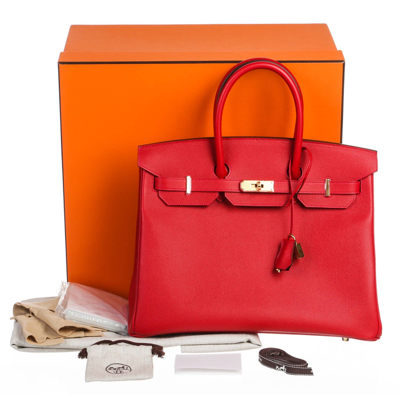 Hermes Red Epsom Leather 35cm Birkin Handbag GHW 5