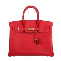 Hermes Red Epsom Leather 35cm Birkin Handbag GHW