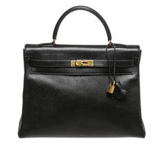 Hermes Black Ardennes Leather 35cm Kelly Handbag