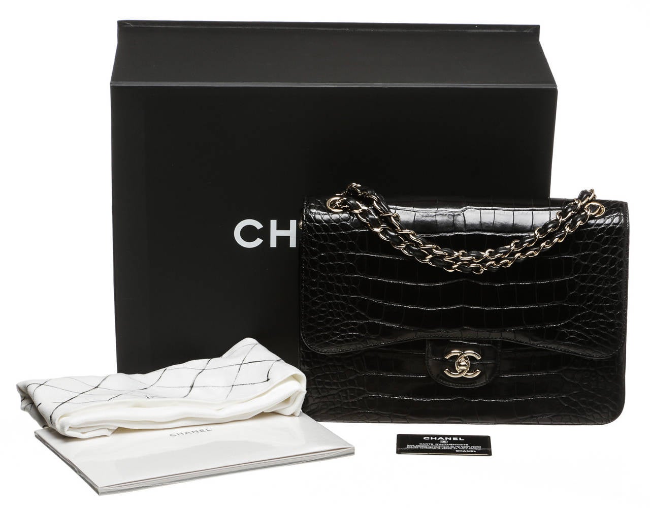 Women's Chanel Black Alligator Classic 2.55 Jumbo Handbag SHW