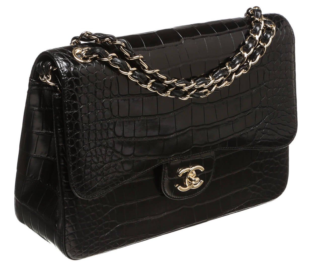 Chanel Black Alligator Classic 2.55 Jumbo Handbag SHW In Excellent Condition In Corona Del Mar, CA