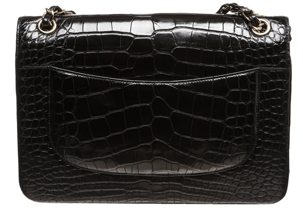 Chanel Black Alligator Classic 2.55 Jumbo Handbag SHW 1