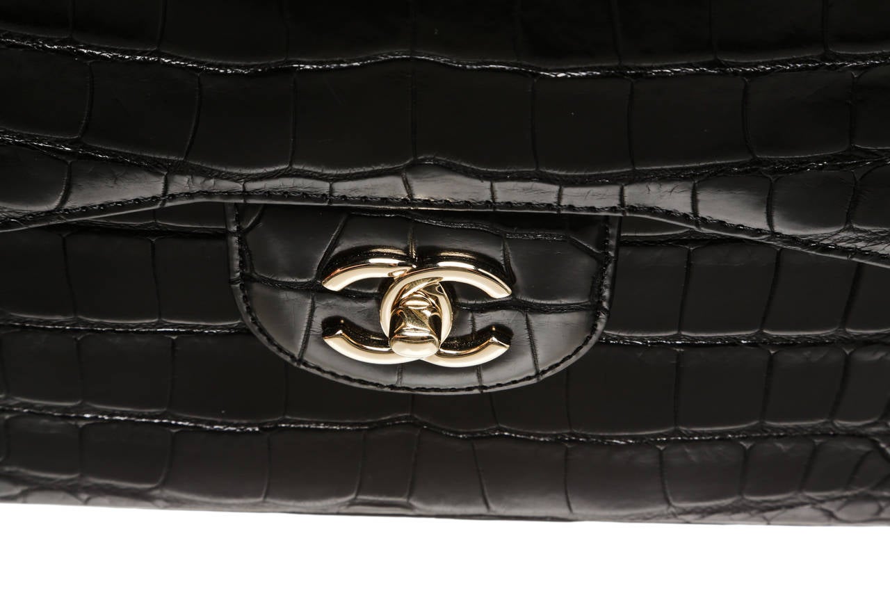 Chanel Black Alligator Classic 2.55 Jumbo Handbag SHW 5