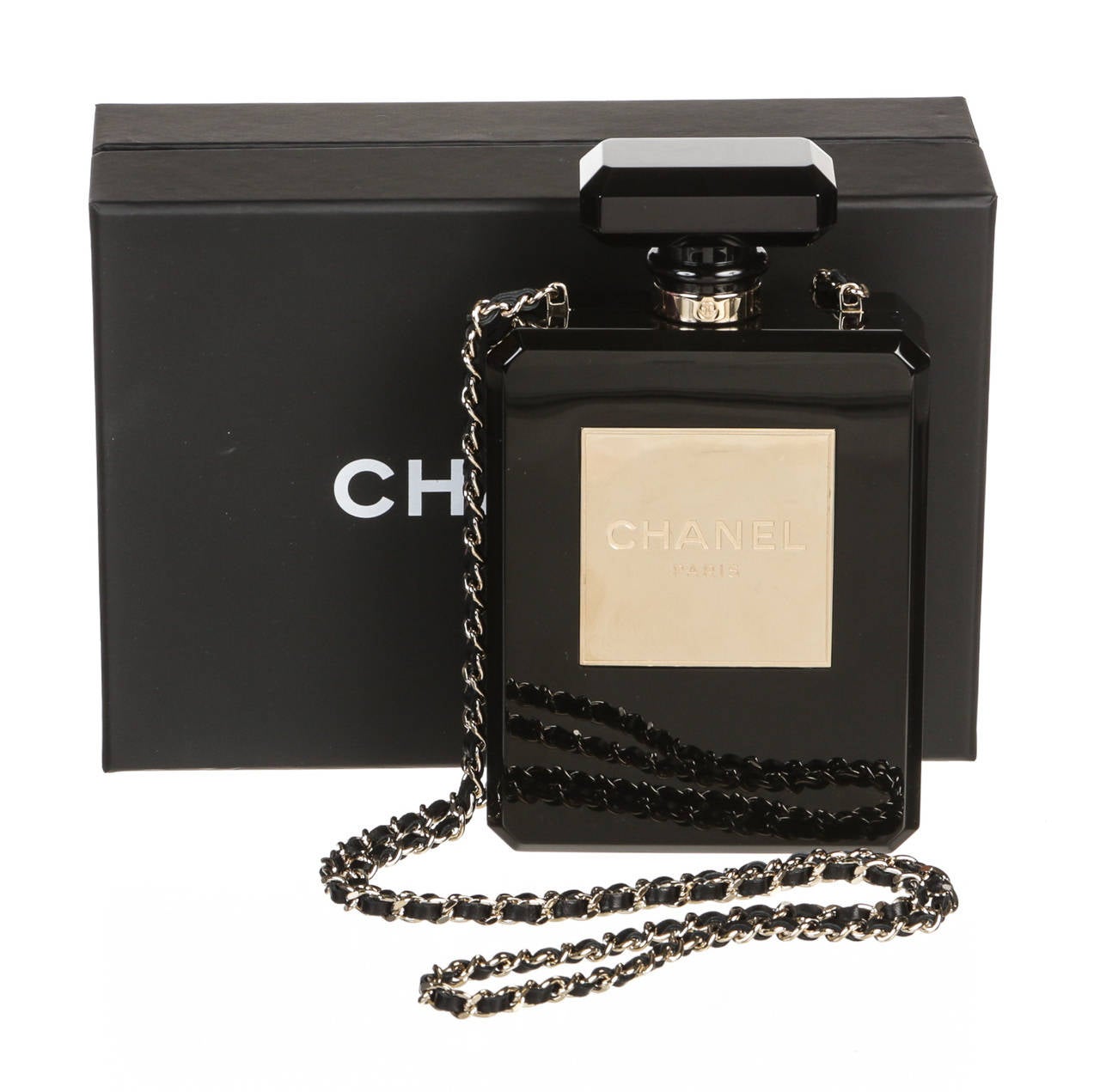 Chanel Black Plexiglass Perfume Bottle 14C LTD Clutch Handbag For Sale 3