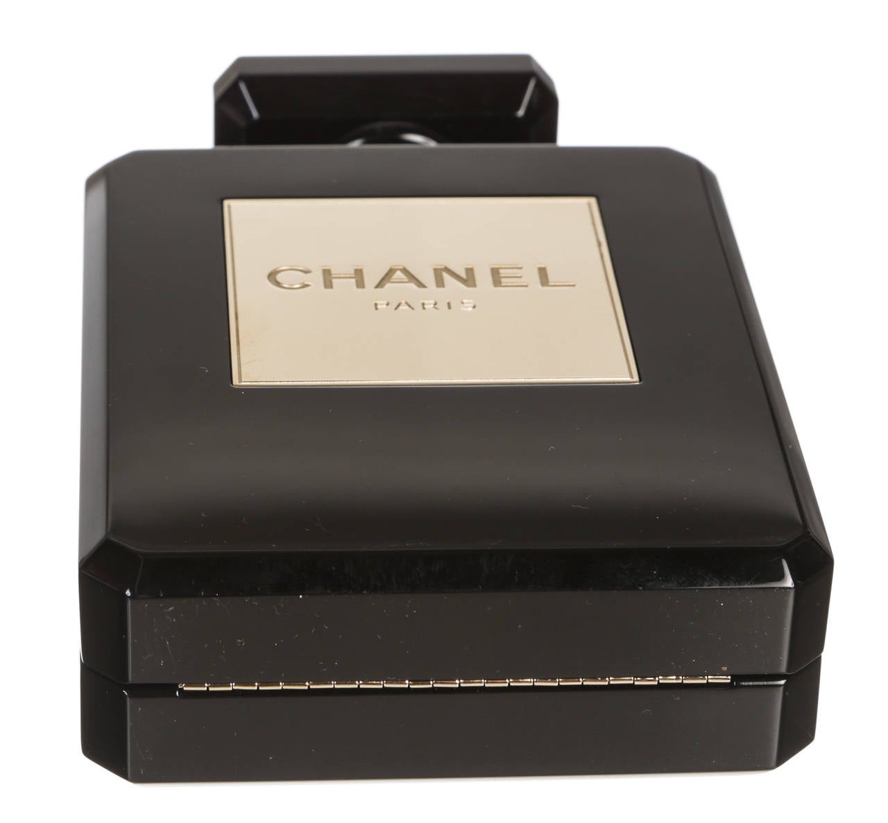 Women's Chanel Black Plexiglass Perfume Bottle 14C LTD Clutch Handbag For Sale