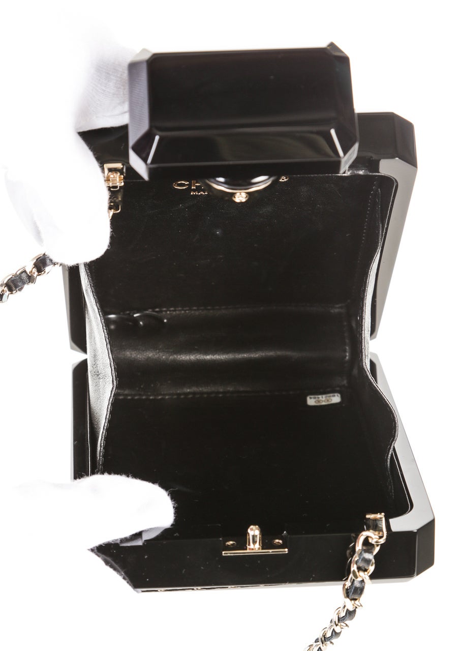Chanel Black Plexiglass Perfume Bottle 14C LTD Clutch Handbag In Excellent Condition For Sale In Corona Del Mar, CA