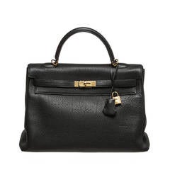 Hermes Black (Noir) Togo Leather 35cm Kelly Handbag GHW