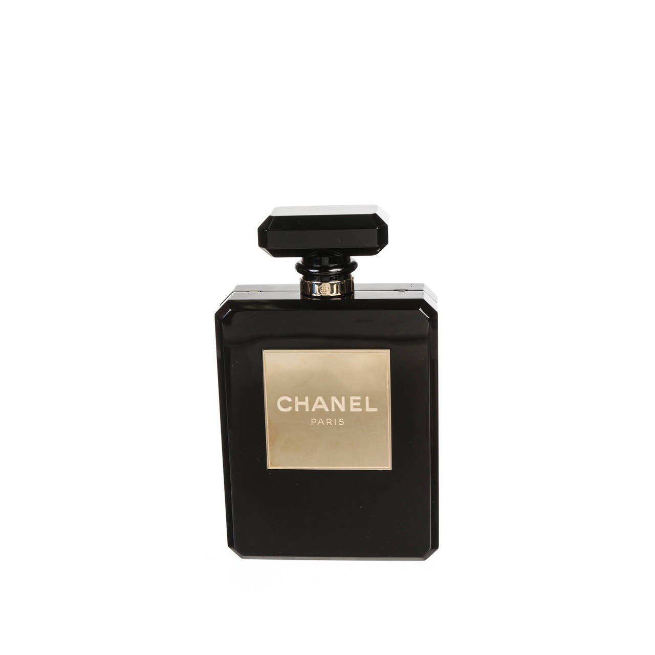 Chanel Black Plexiglass Perfume Bottle 14C LTD Clutch Handbag For Sale