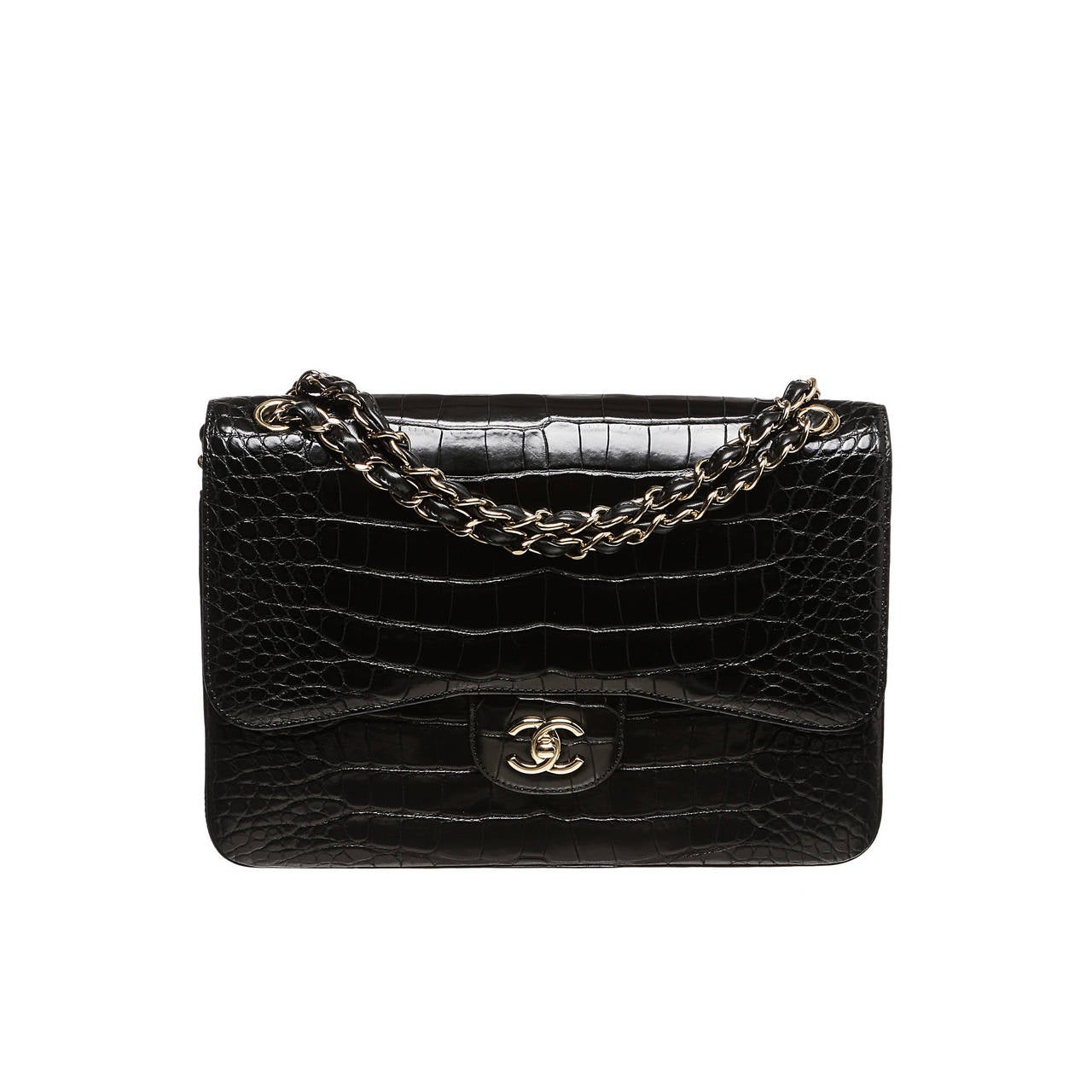 Chanel Black Alligator Classic 2.55 Jumbo Handbag SHW at 1stDibs