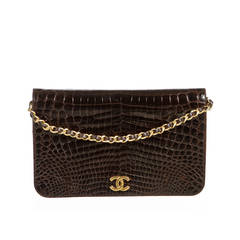 Chanel Brown Crocodile Vintage Flap Shoulder Handbag