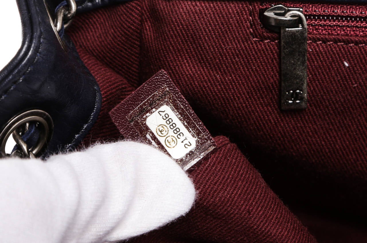 Chanel Navy Blue Lambskin Chain Around Accordion Flap Handbag 3