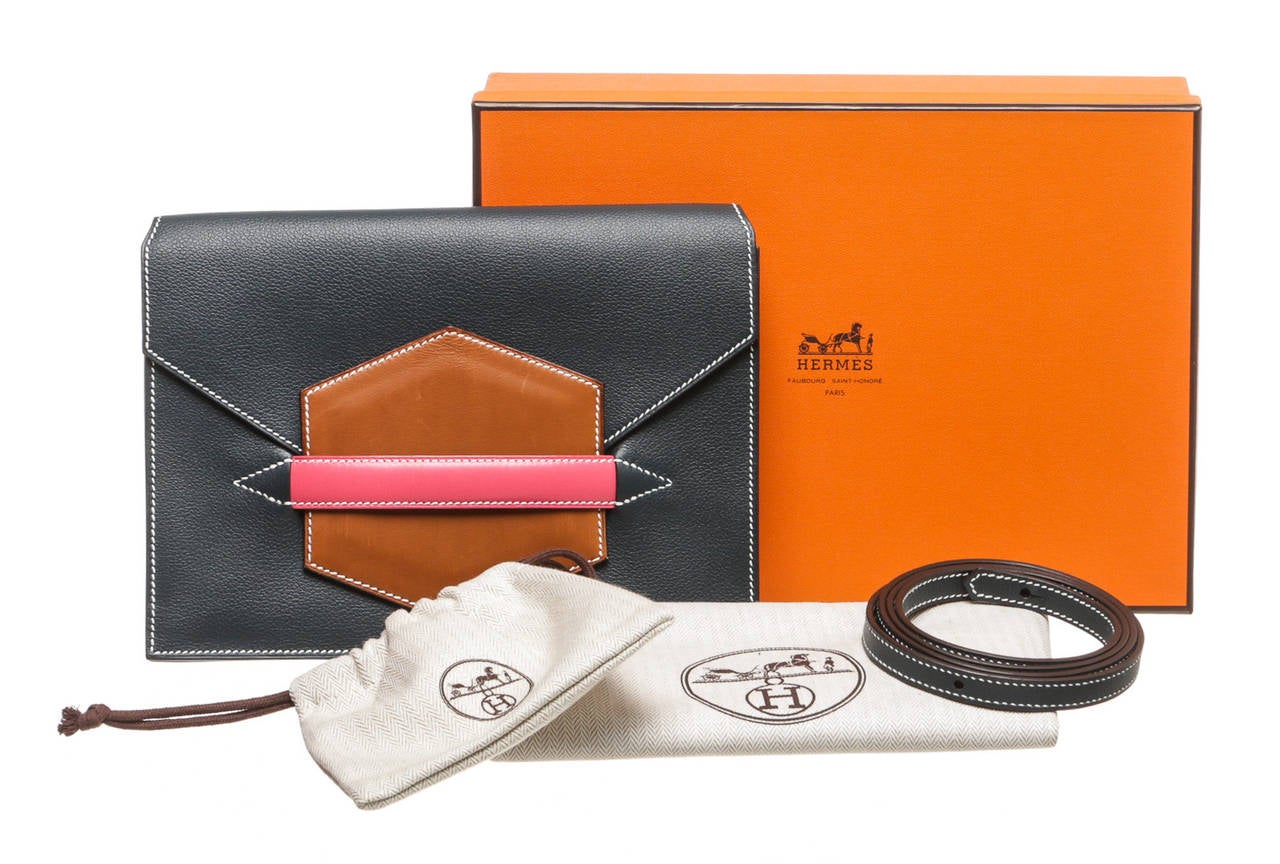 Hermes Tricolor Swift Leather Flap Faco Clutch Handbag 2