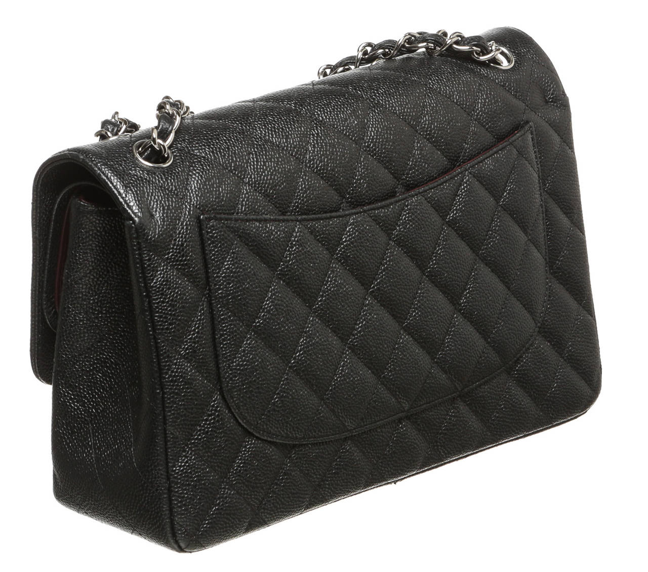 Chanel Black Caviar Double Flap Jumbo Classic 2.55 Handbag SHW In Excellent Condition In Corona Del Mar, CA