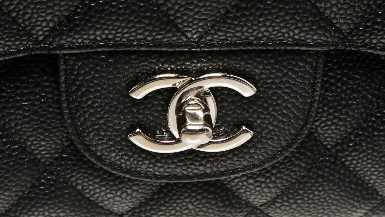 Chanel Black Caviar Double Flap Jumbo Classic 2.55 Handbag SHW 1
