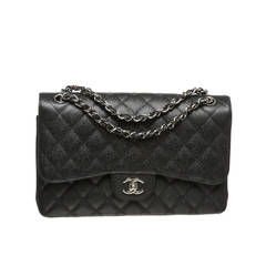 Chanel Black Caviar Double Flap Jumbo Classic 2.55 Handbag SHW