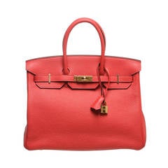 Hermes Rouge Pivoine (Pink) Togo Leather 35cm Birkin Handbag NEW