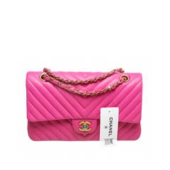 Chanel Hot Pink Chevron Lambskin Classic 2.55 Handbag 15S NEW