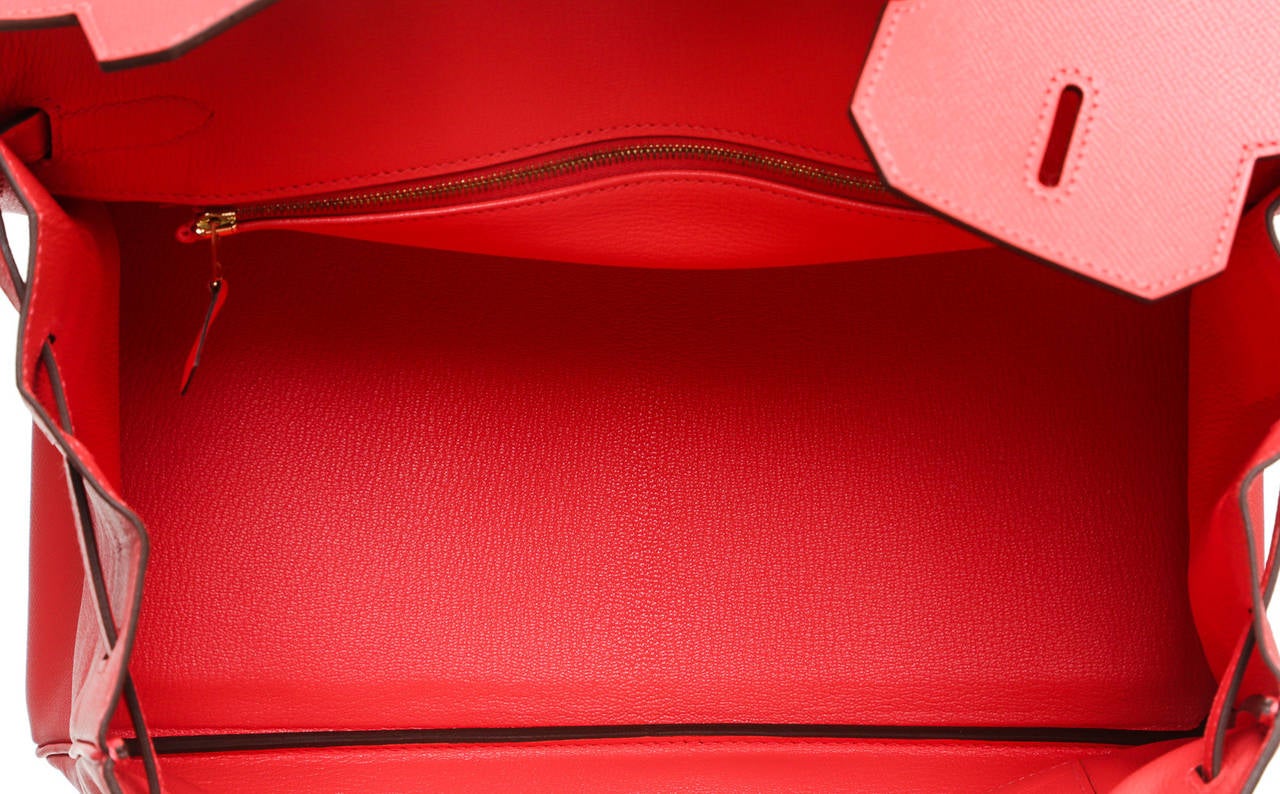 Hermes Rouge Pivoine (Pink) Epsom Leather 35cm Birkin Handbag GHW NEW For Sale 5
