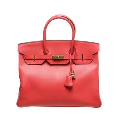 Hermes Rouge Pivoine (Pink) Epsom Leather 35cm Birkin Handbag GHW NEW
