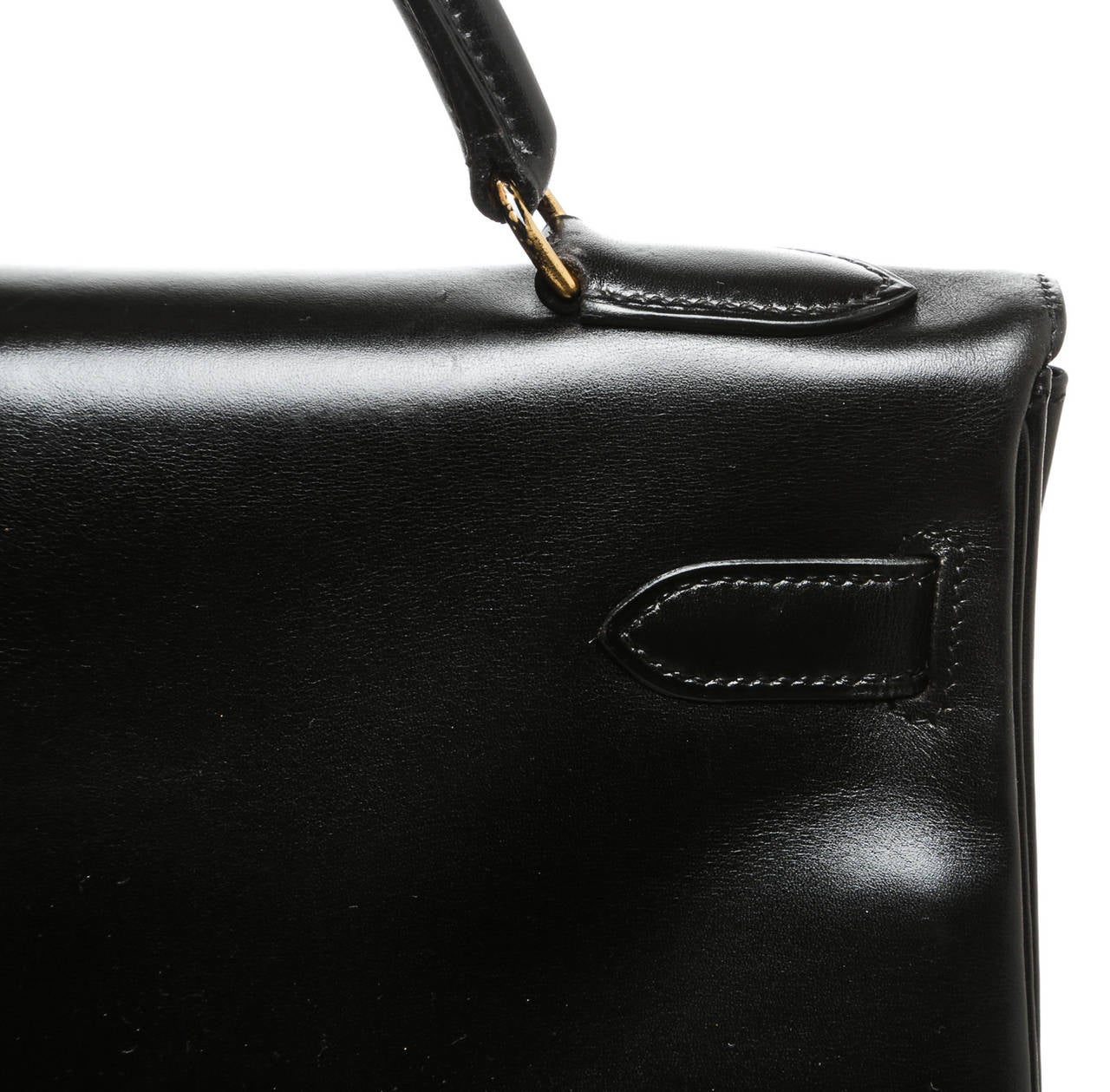 Hermes Noir (Black ) Box Leather 32cm Kelly Handbag GHW For Sale 3