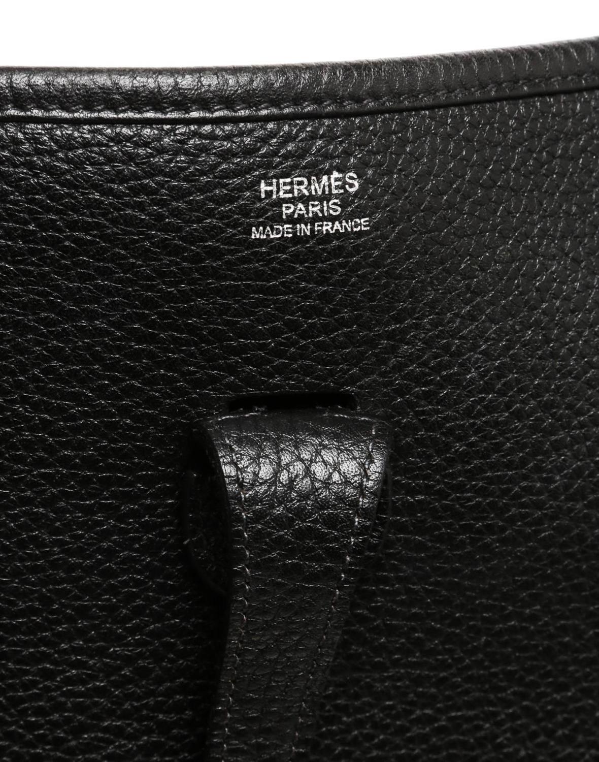 hermes black leather handbag evelyne  