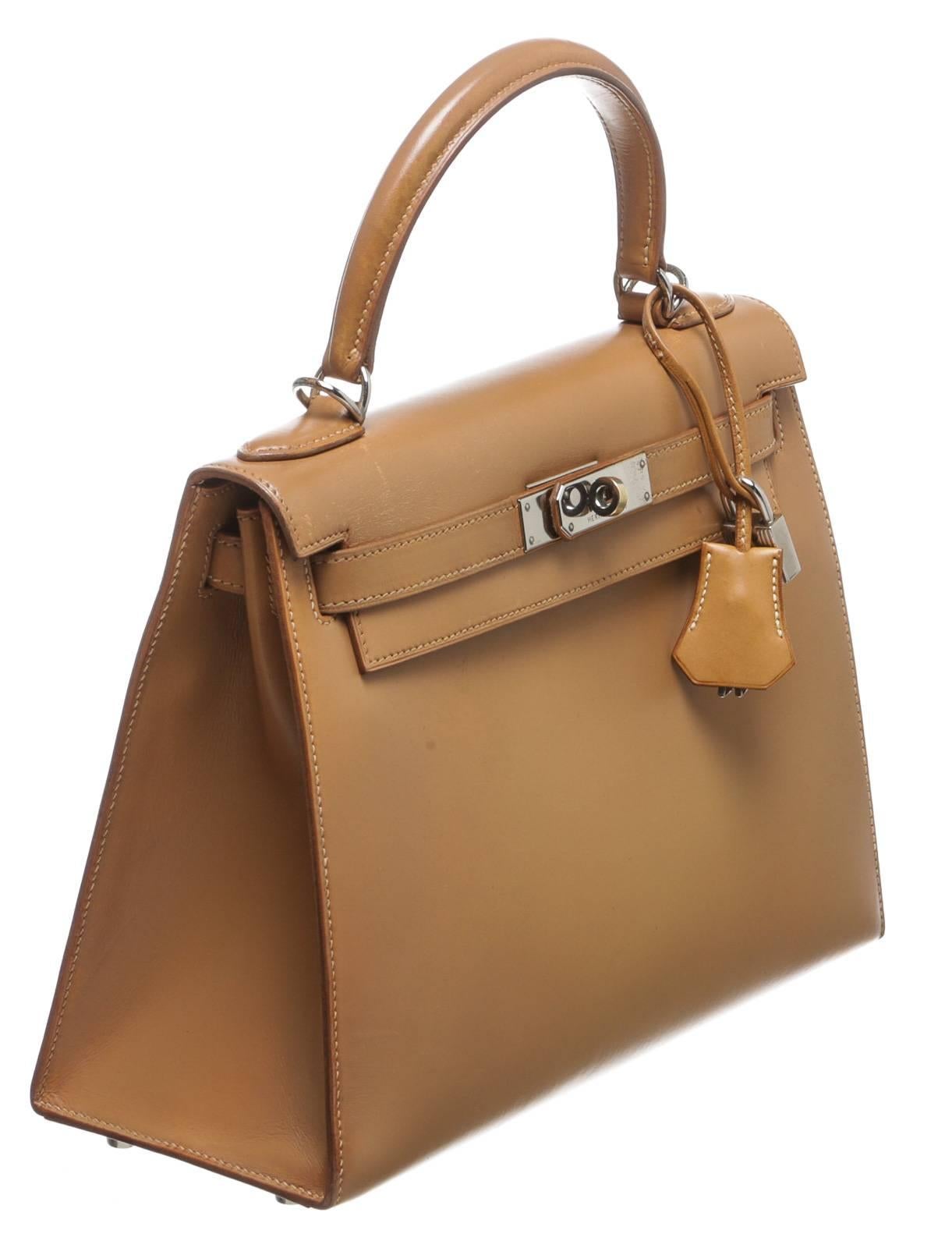 Hermes Natural Leather 32cm Kelly Handbag SHW For Sale 2