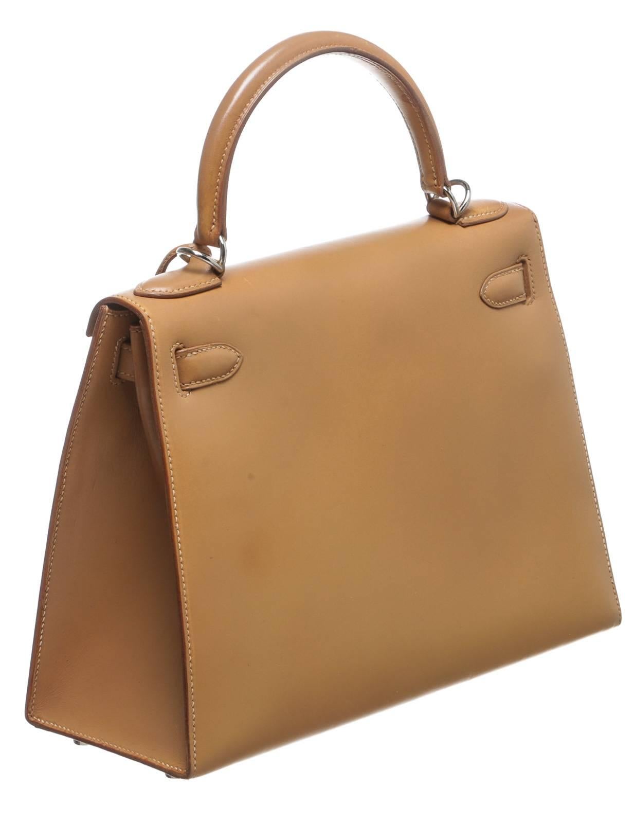 Hermes Natural Leather 32cm Kelly Handbag SHW For Sale 1