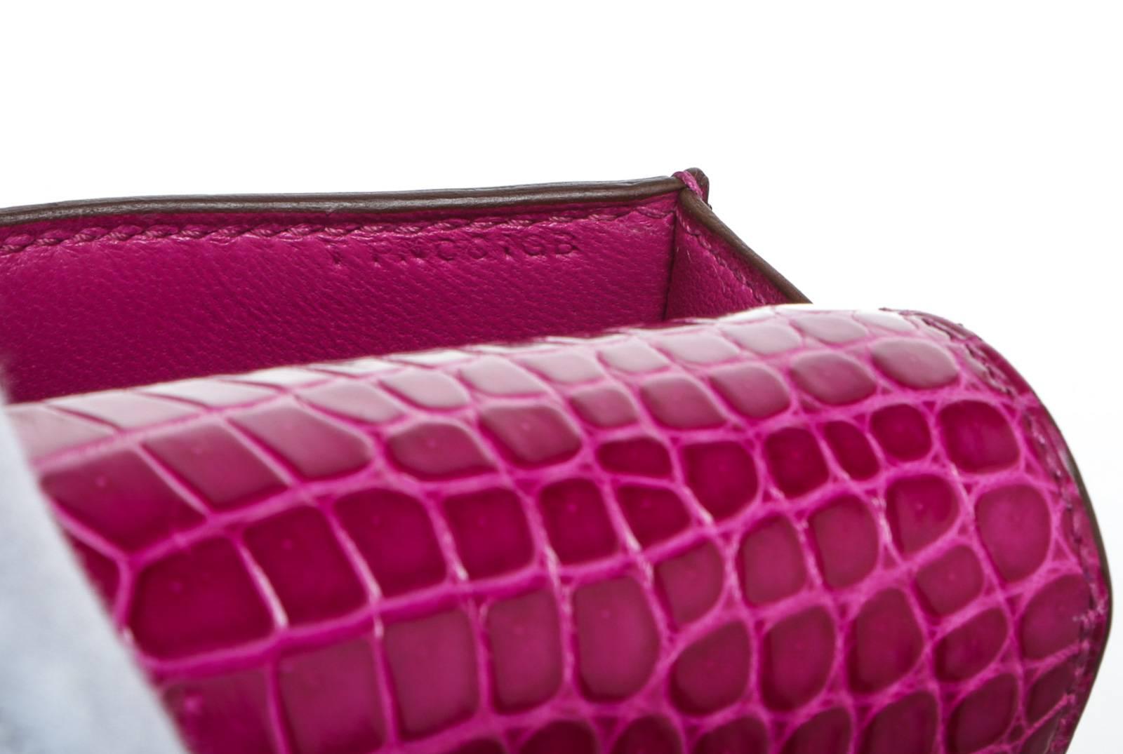 Hermes Rose Sheherazade Crocodile Egee Clutch Handbag For Sale 3