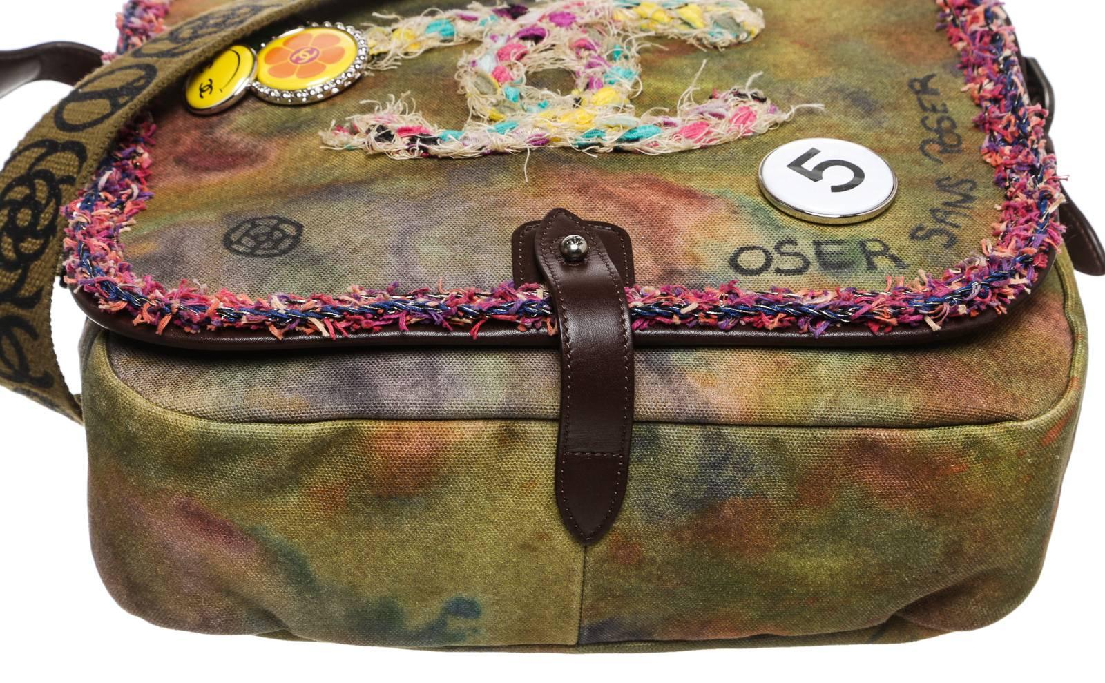 Chanel Brown Canvas Graffiti Messenger 15S Handbag For Sale 4