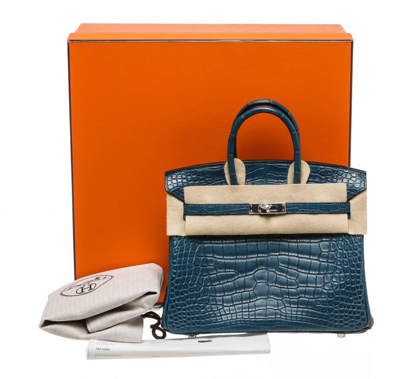 Hermes Colvert (Blue) Birkin 25cm Alligator Handbag PHW NEW 7