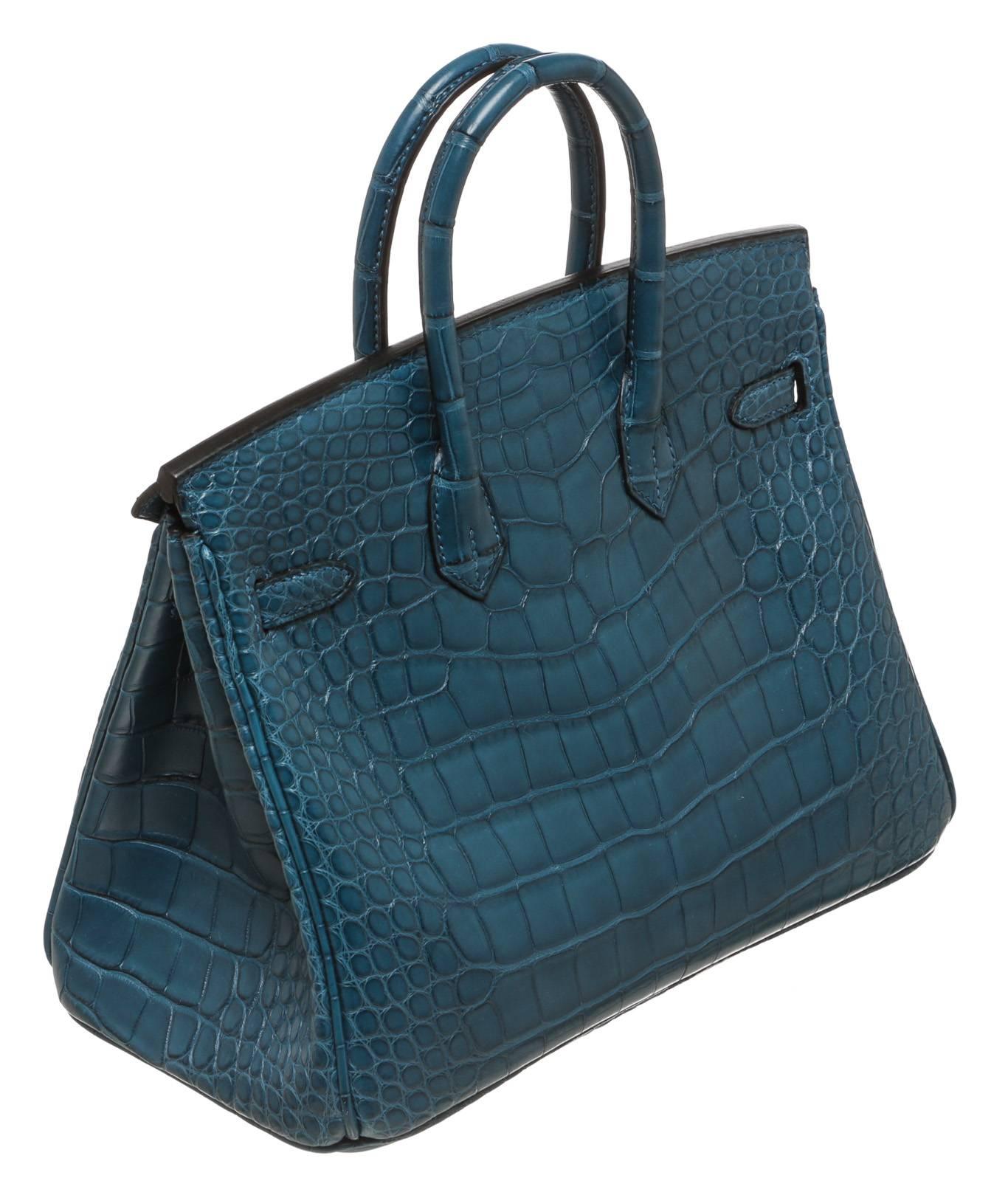 Women's or Men's Hermes Colvert (Blue) Birkin 25cm Alligator Handbag PHW NEW