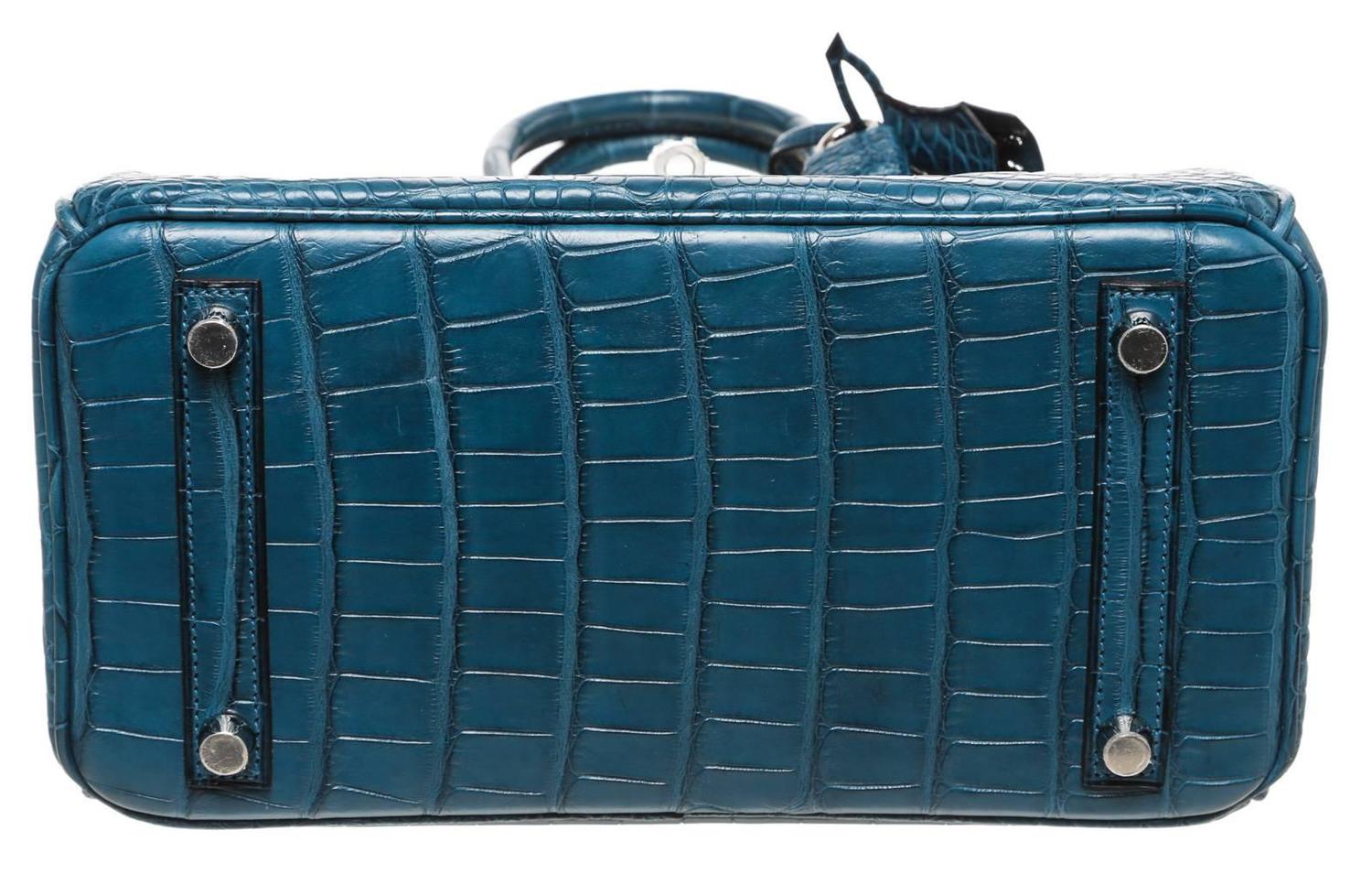 Hermes Colvert (Blue) Birkin 25cm Alligator Handbag PHW NEW at 1stdibs  