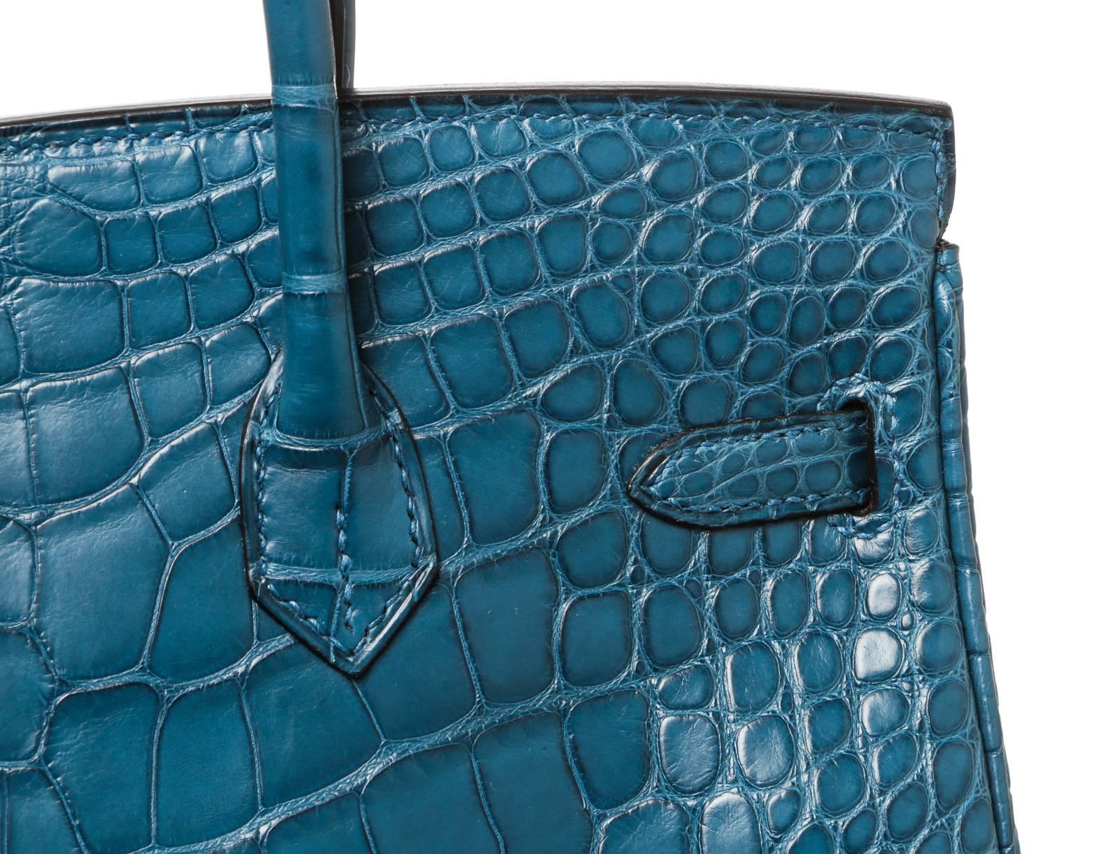 Hermes Colvert (Blue) Birkin 25cm Alligator Handbag PHW NEW 3