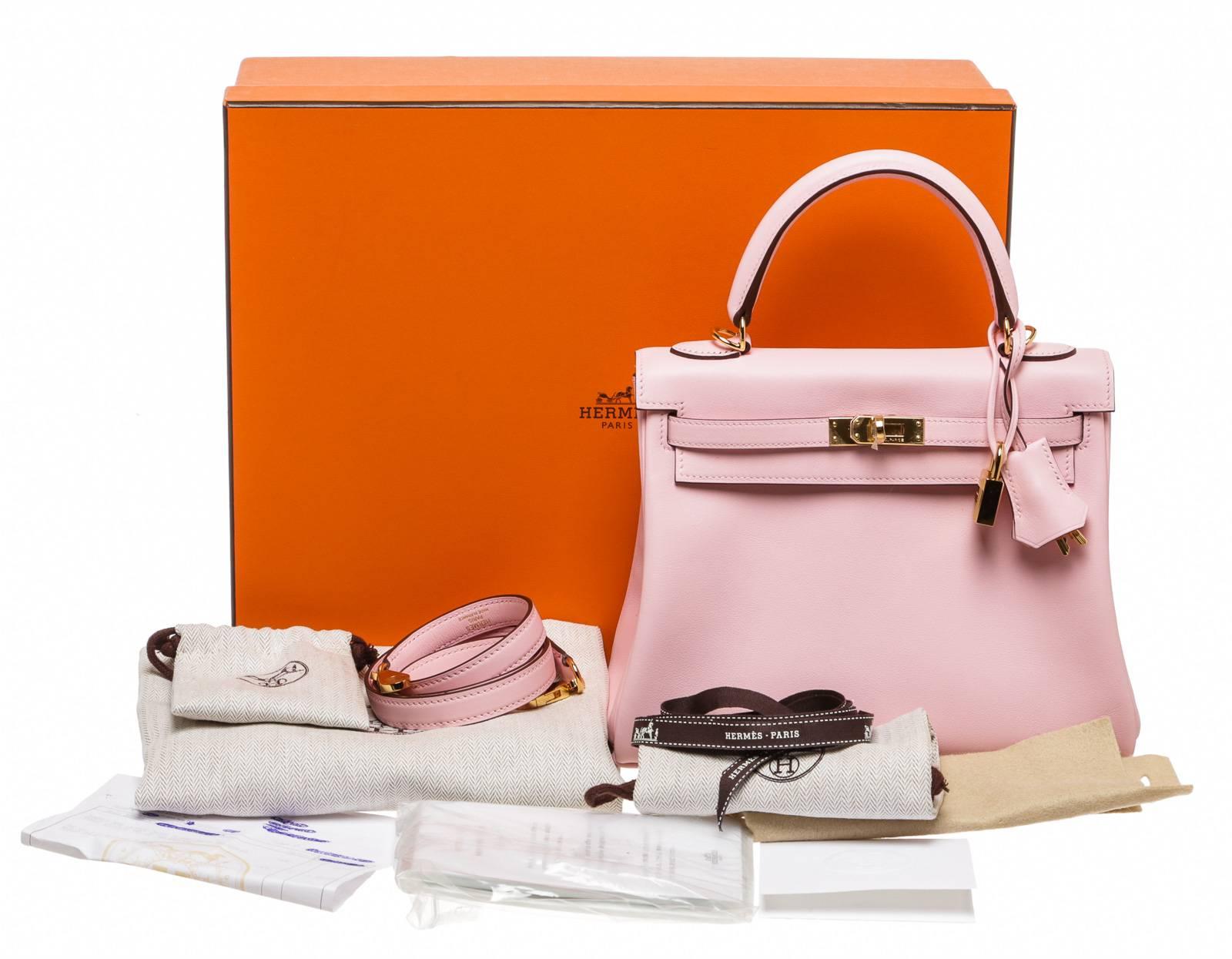 Hermes Pink Sakura Swift Leather 25cm Kelly Handbag GHW NEW For Sale 7