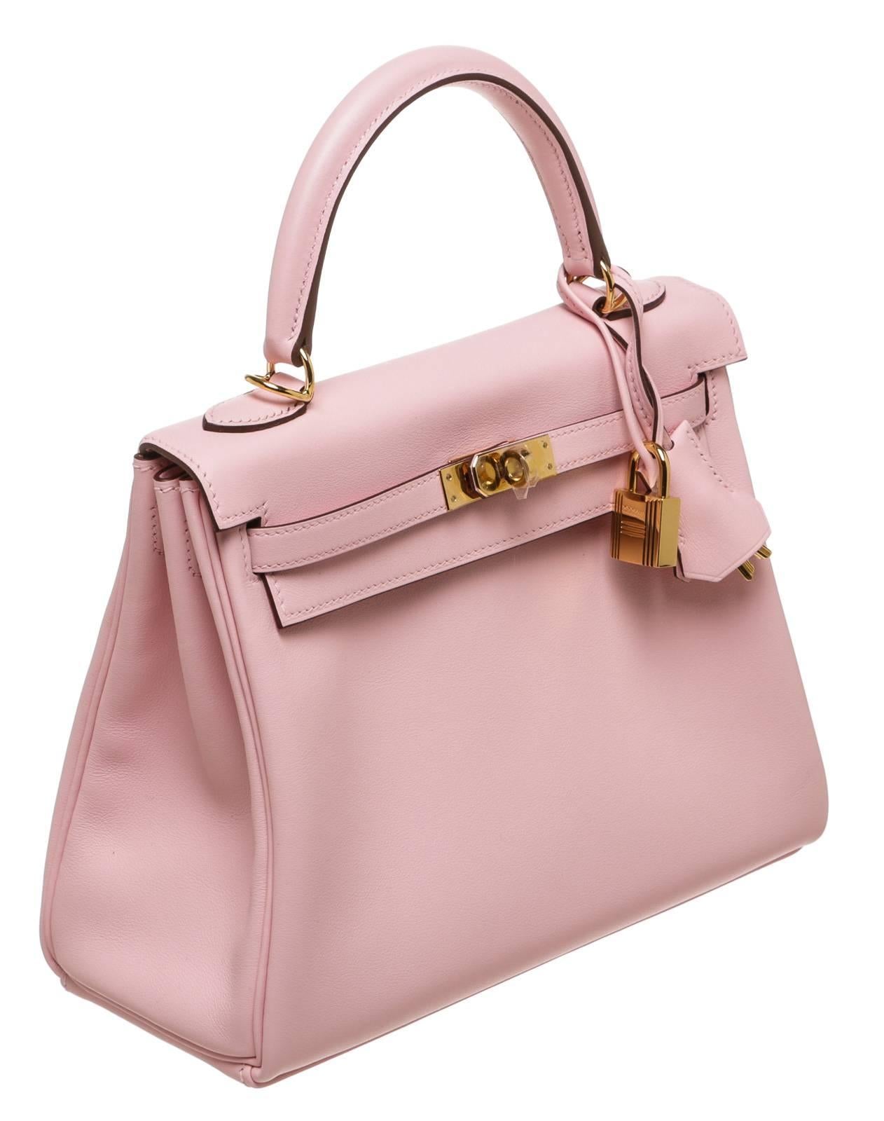 Women's or Men's Hermes Pink Sakura Swift Leather 25cm Kelly Handbag GHW NEW For Sale