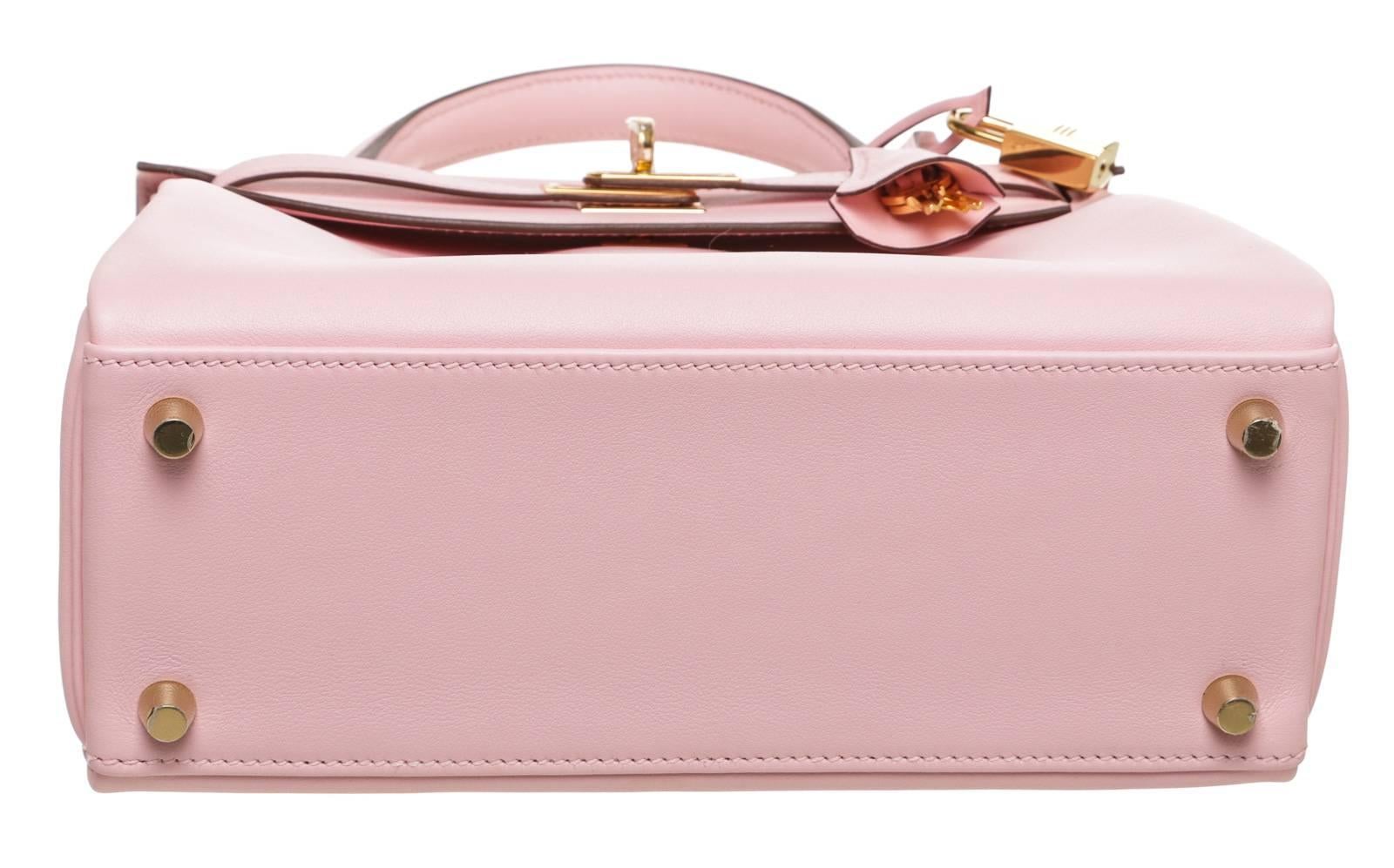 Hermes Pink Sakura Swift Leather 25cm Kelly Handbag GHW NEW For Sale 5