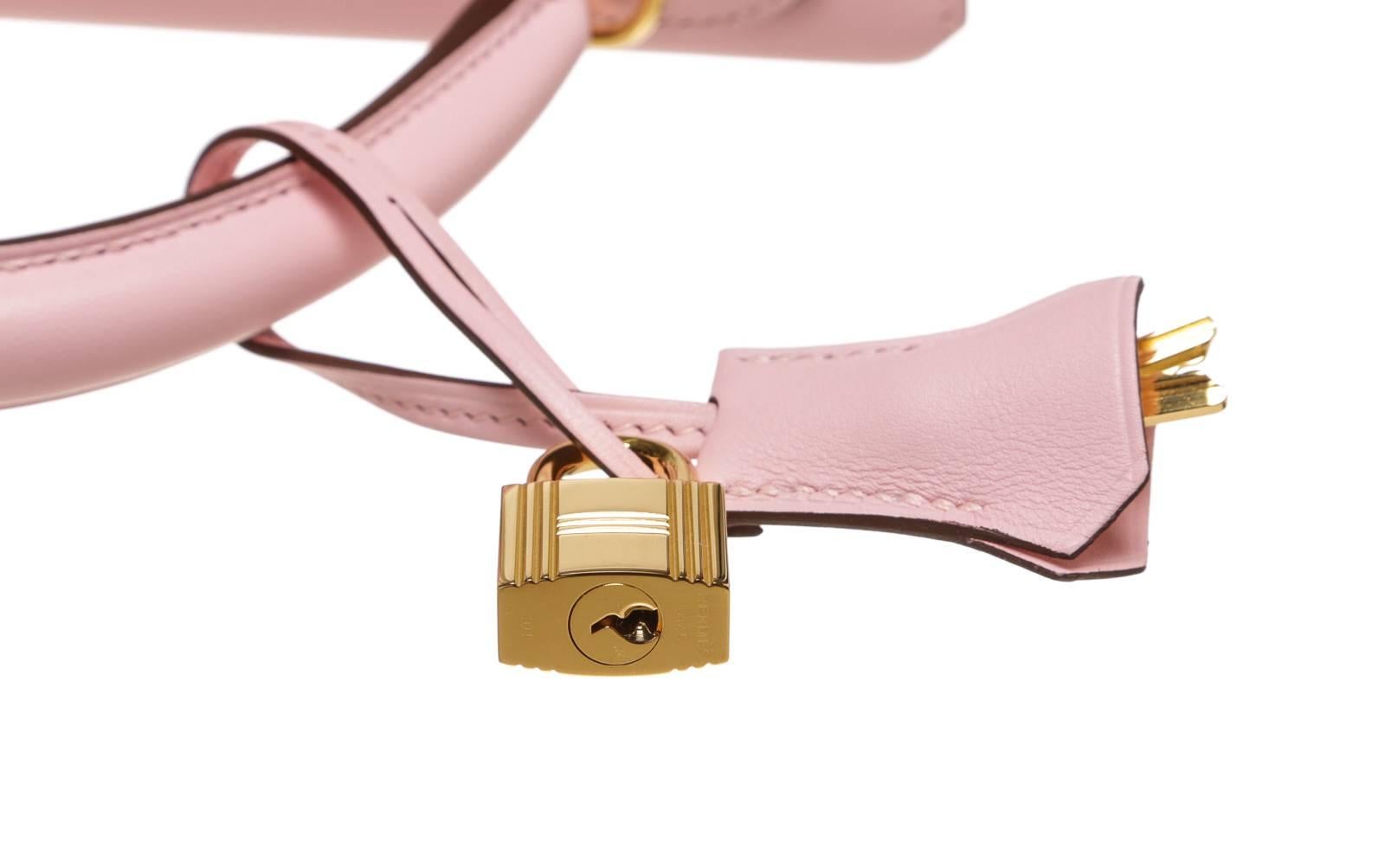 Hermes Pink Sakura Swift Leather 25cm Kelly Handbag GHW NEW For Sale 2