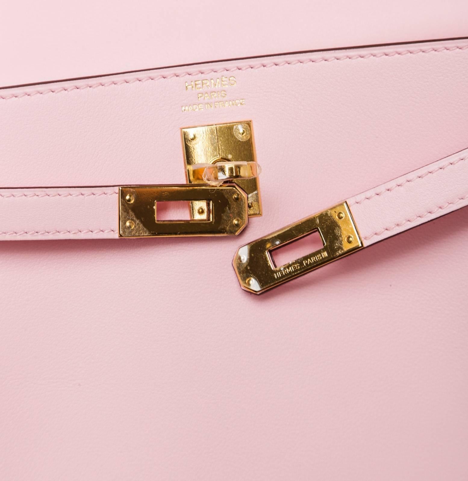 Hermes Pink Sakura Swift Leather 25cm Kelly Handbag GHW NEW For Sale 3