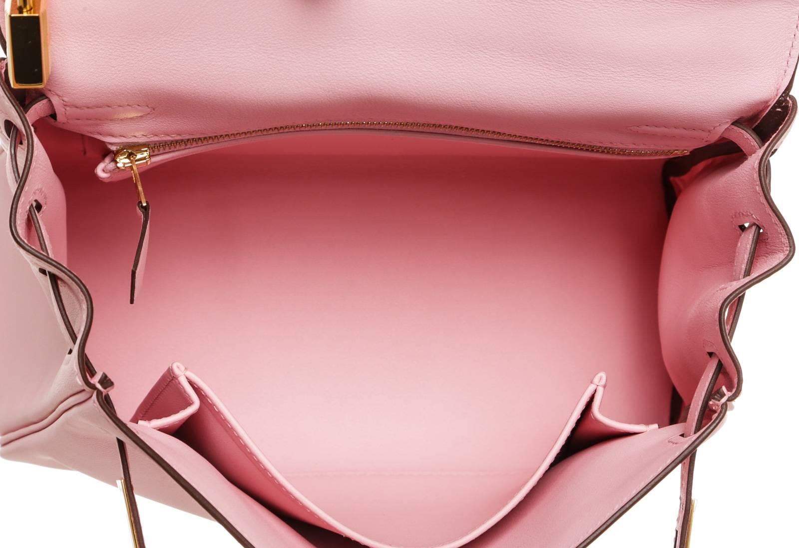 Hermes Pink Sakura Swift Leather 25cm Kelly Handbag GHW NEW For Sale 1
