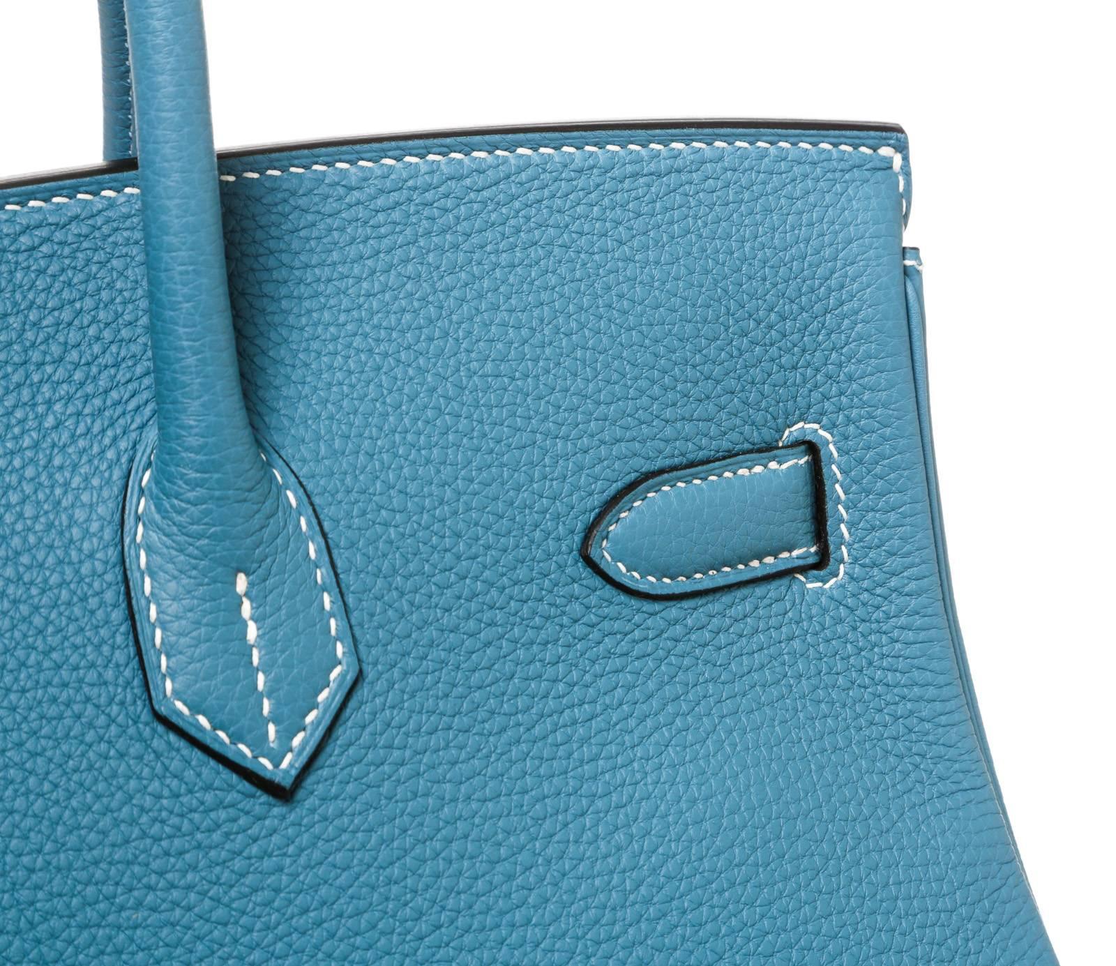 Women's Hermes Bleu Jean Togo Leather Birkin 35cm Handbag SHW For Sale