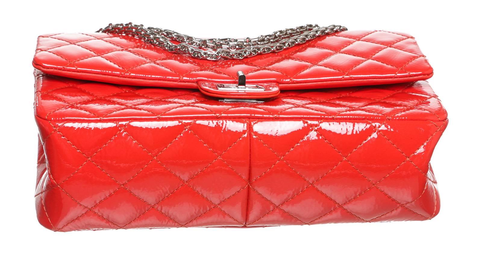 Chanel Orange Patent Leather Classic Flap Reissue 255 Handbag For Sale 1