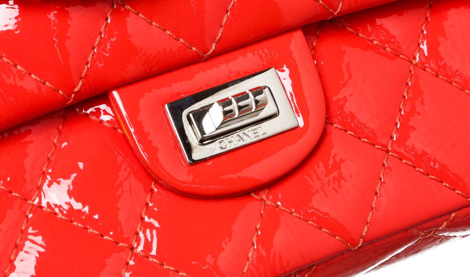 Women's Chanel Orange Patent Leather Classic Flap Reissue 255 Handbag For Sale